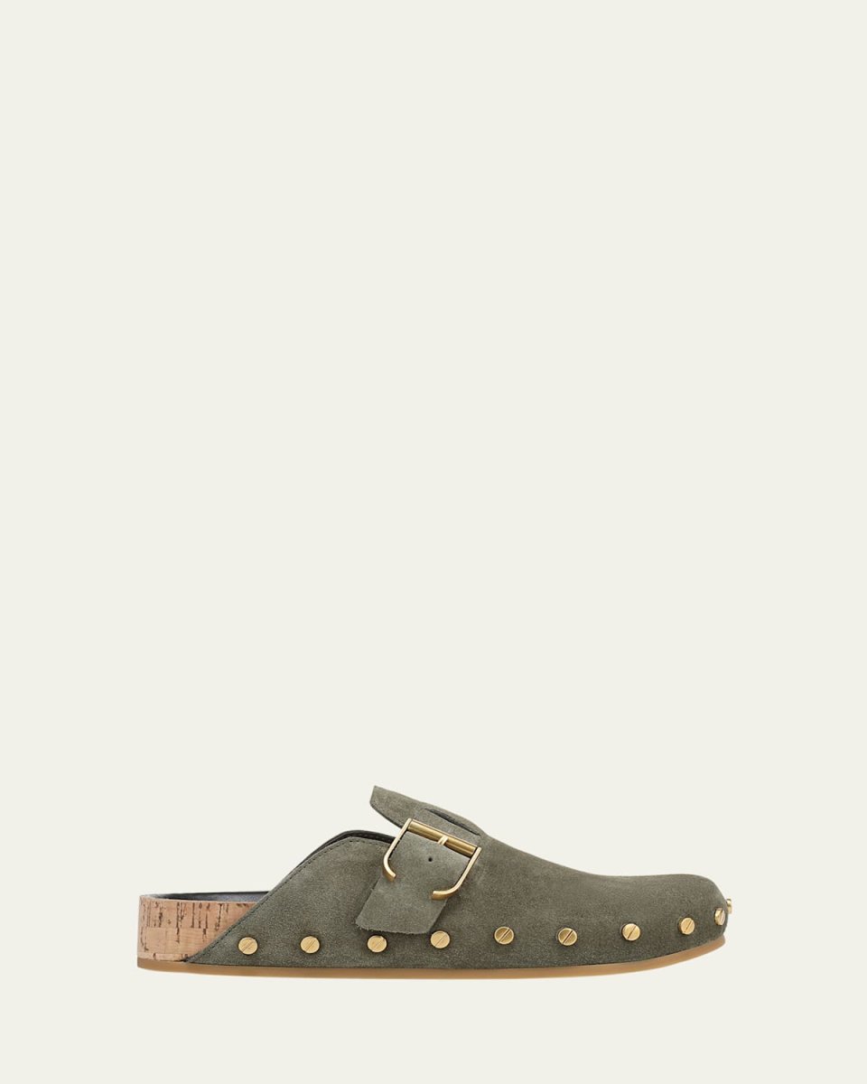 Fern Suede Buckle Loafer Mules